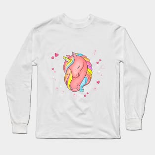 Unicorn with pink hearts Long Sleeve T-Shirt